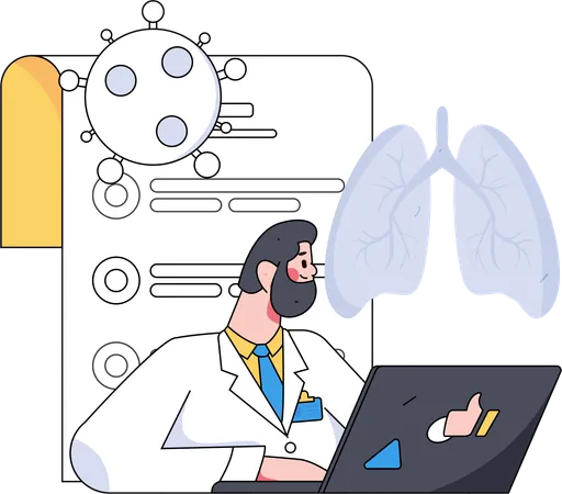 Médico varón revisa el informe de covid  Ilustración