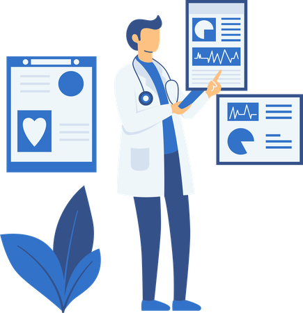 Médico masculino mostrando relatório de cardiologia  Ilustração