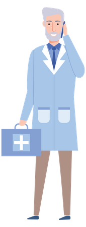 Doctor masculino sosteniendo botiquín de primeros auxilios  Ilustración