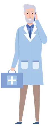 Doctor masculino sosteniendo botiquín de primeros auxilios  Ilustración