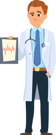 Médico varón sosteniendo informe cardíaco  Ilustración