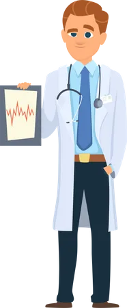 Médico varón sosteniendo informe cardíaco  Ilustración
