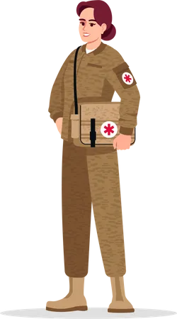 Ilustracion De Vector De Color RGB Semiplano De Medico Militar Cirujano Militar Medico No Combatiente Mujer Caucasica Joven Que Trabaja Como Medico De Combate Personaje De Dibujos Animados Aislado Sobre Fondo Blanco Ilustración