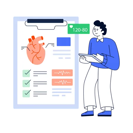 Doctor mirando el informe del corazón  Ilustración