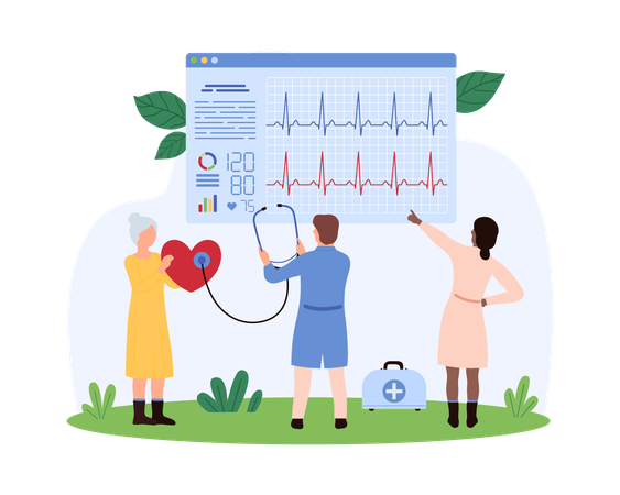 Médico que monitorea la salud cardiovascular  Ilustración
