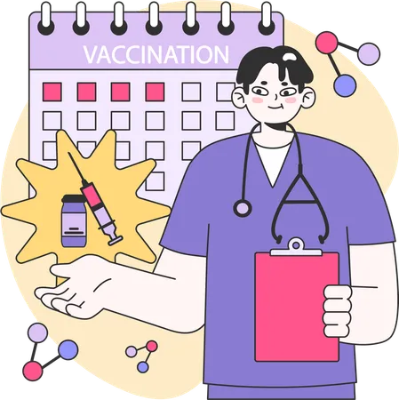 Médico mostrando calendário de vacinas  Ilustração