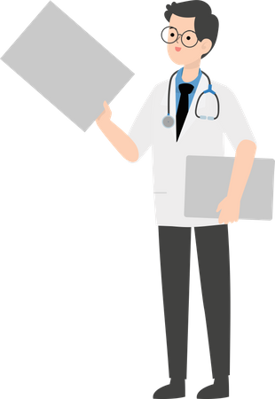 Médico mostrando cartaz em branco  Ilustração