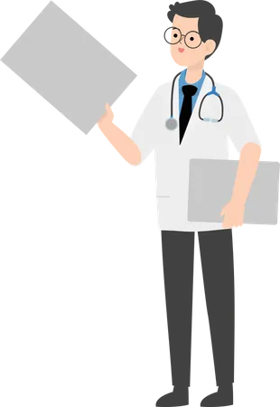 Médico mostrando cartaz em branco  Ilustração