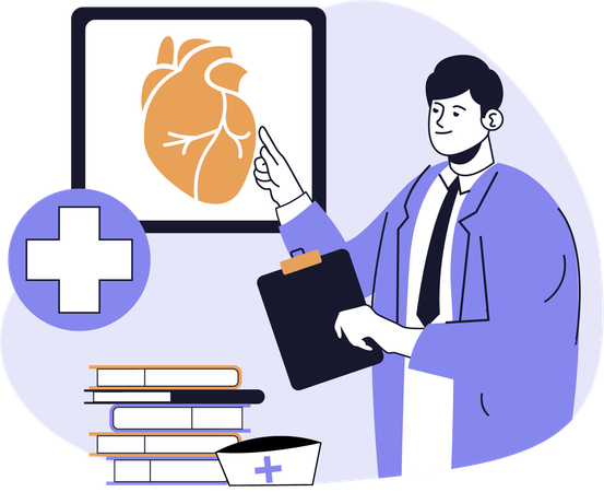 Doctor mostrando informe cardíaco  Ilustración