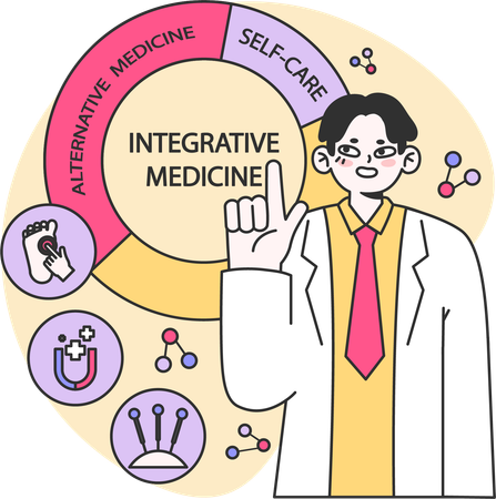 Médico mostrando medicina integrativa  Ilustração