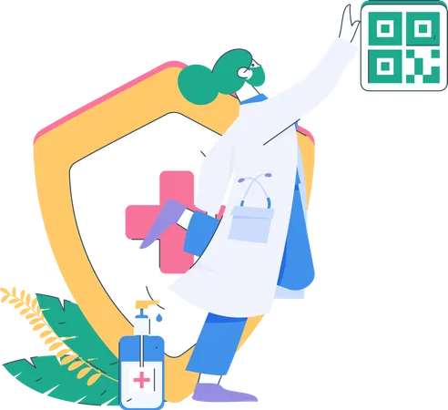 Médico mostrando código qr para pagamento  Ilustração