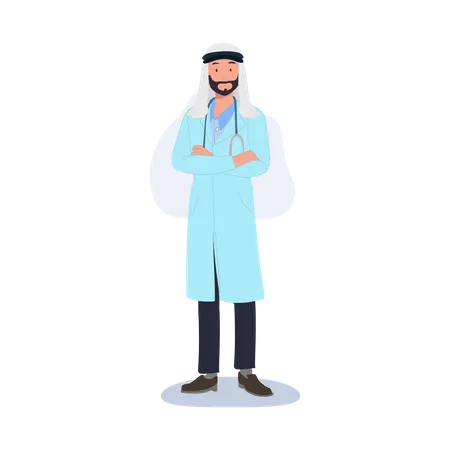 Médico musulmán masculino dando pose de pie  Ilustración