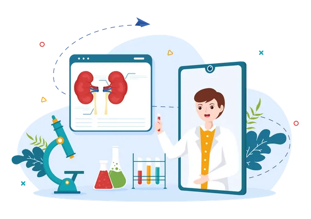 Médico nefrologista fazendo consulta on-line  Ilustração