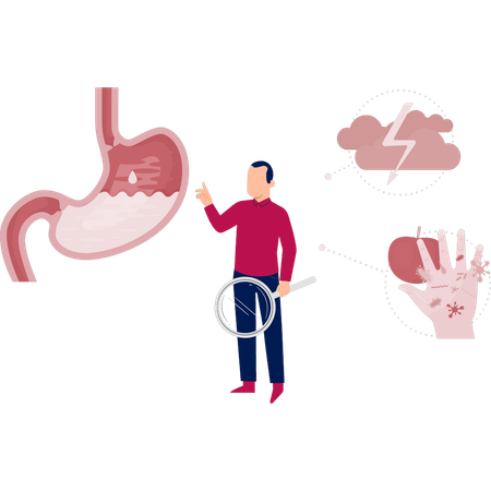 Médico examinando problema de estômago  Ilustração