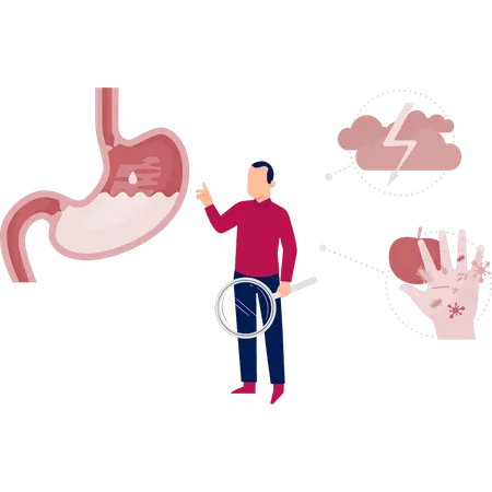 Médico examinando problema de estômago  Ilustração