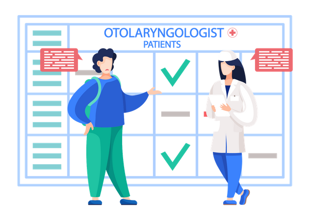 Médico de otologia conversando com paciente  Ilustração