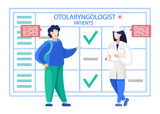 Médico de otologia conversando com paciente  Ilustração