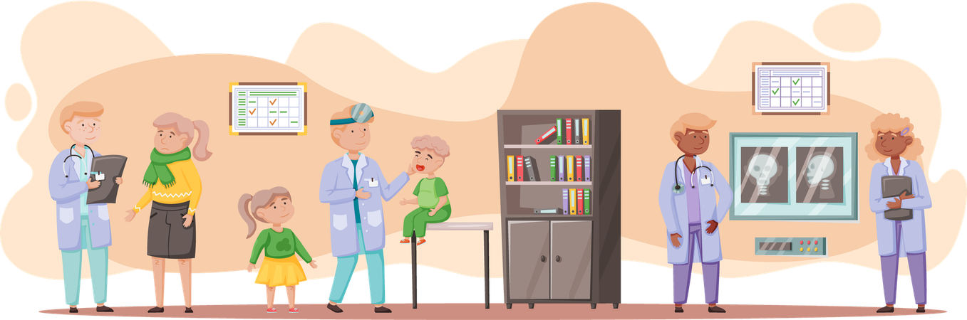 Médico de otología con paciente  Ilustración