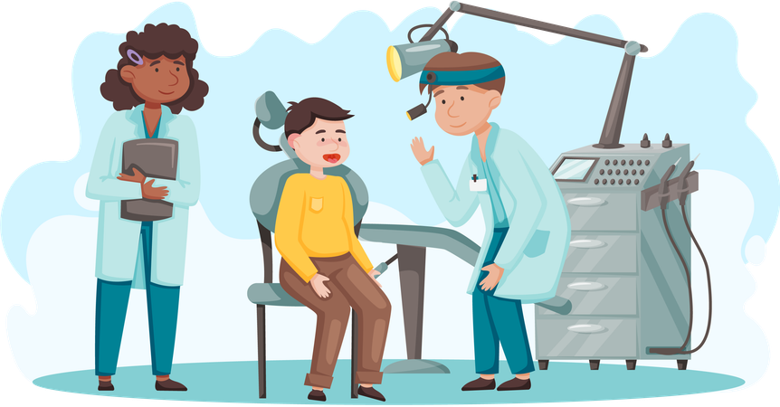 Médico de otología con paciente  Ilustración