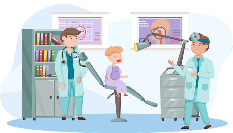 Médico de otología con paciente  Ilustración