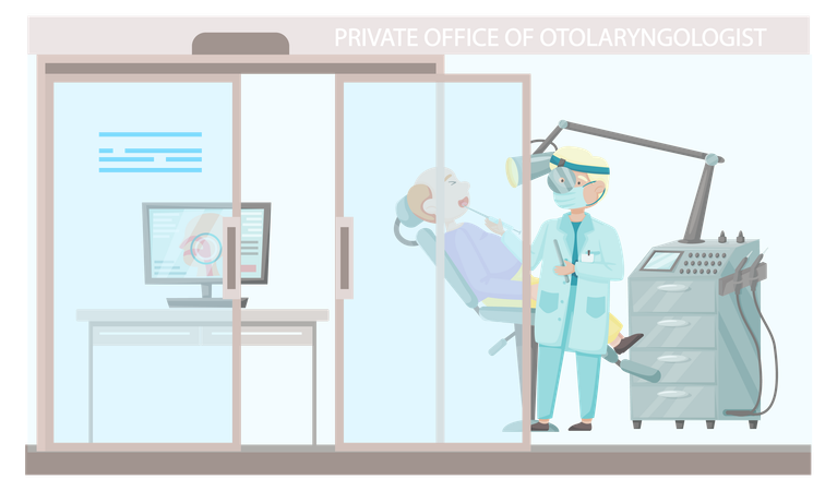 Médico de otología con paciente  Ilustración