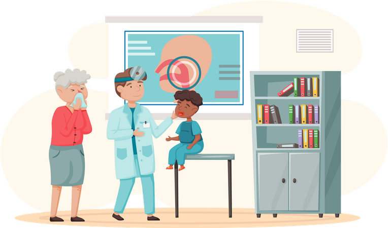 Médico de otología con paciente  Ilustración
