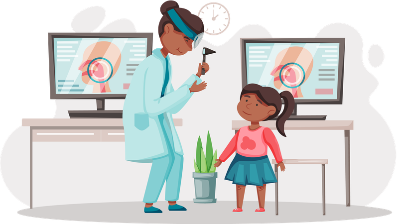 Médico de otología con paciente  Ilustración