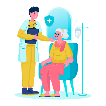 Médico particular para paciente idoso  Ilustração