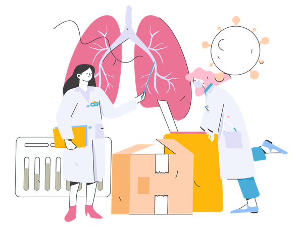 Médico pesquisando sobre doenças pulmonares  Ilustração