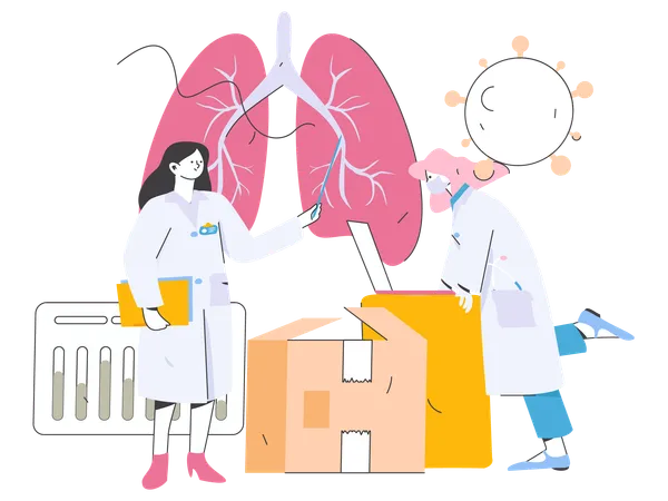 Médico pesquisando sobre doenças pulmonares  Ilustração