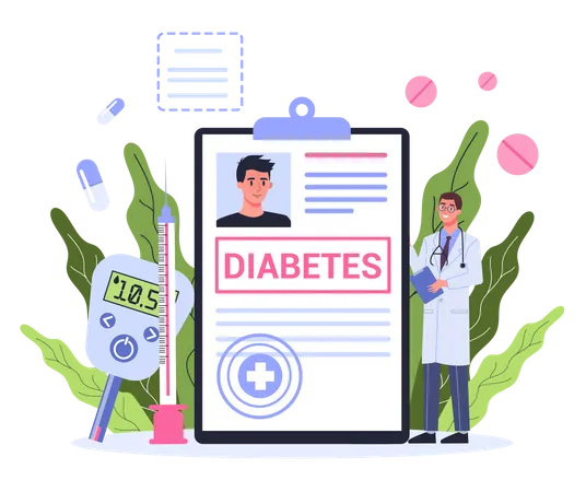 Médico que presenta informe de diabetes  Ilustración