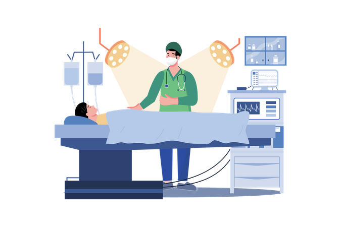 Multitarefa do profissional médico durante uma cirurgia para garantir um resultado bem-sucedido  Ilustração