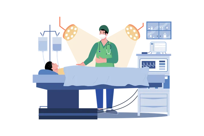 Multitarefa do profissional médico durante uma cirurgia para garantir um resultado bem-sucedido  Ilustração