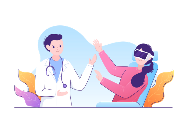 Médico que trata al paciente usando VR  Ilustración