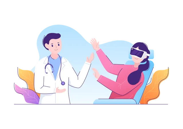 Médico que trata al paciente usando VR  Ilustración