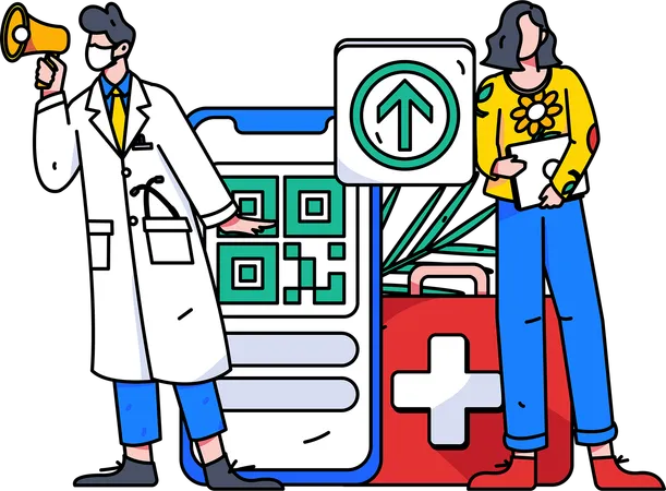 Médico revisando el monto de la factura médica del paciente  Ilustración