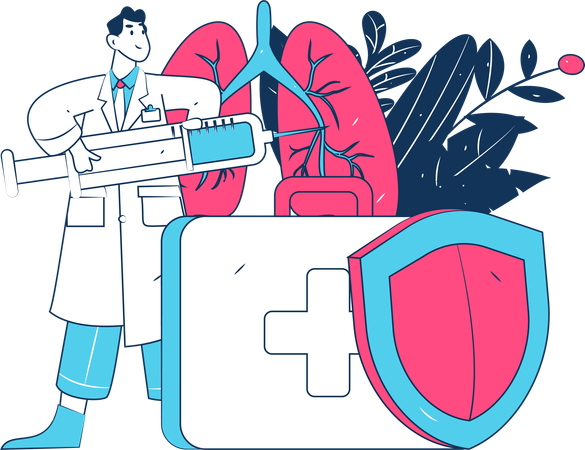 Médico realiza cirugía pulmonar  Ilustración