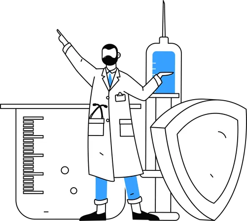 Médico realiza investigación de laboratorio sobre sustancias químicas  Ilustración