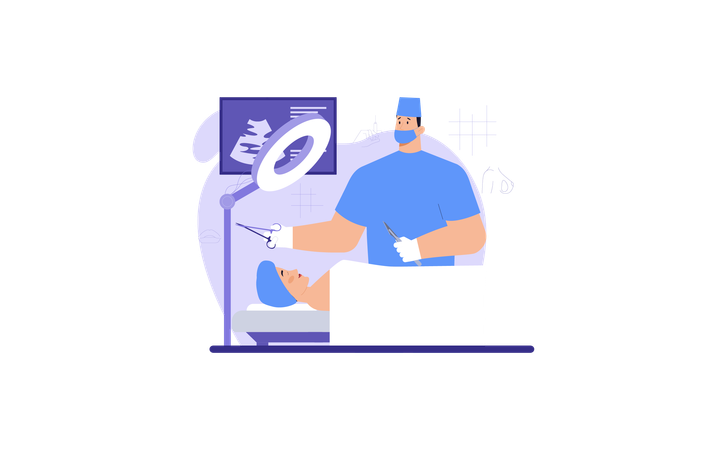 Médico realizando cirurgia de paciente  Ilustração