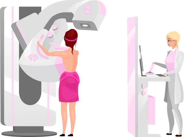 Médico haciendo exámenes de mamografía  Ilustración