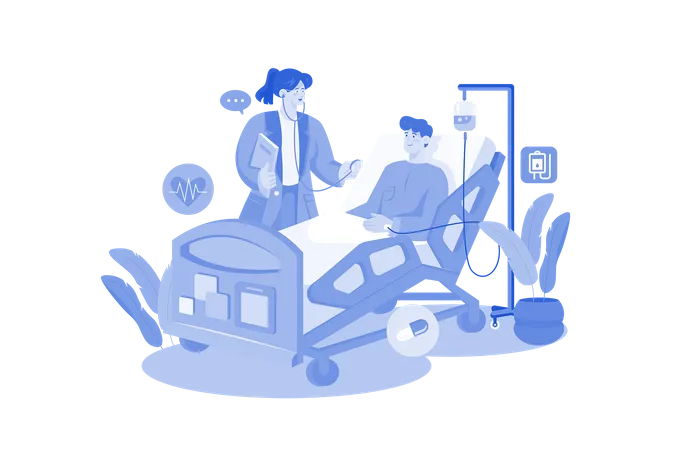 Médico revisando al paciente en un hospital  Ilustración