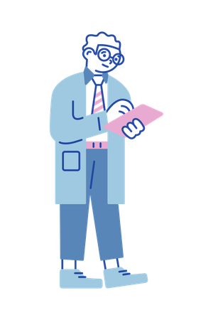 Médico revisando relatório de saúde do paciente  Ilustração