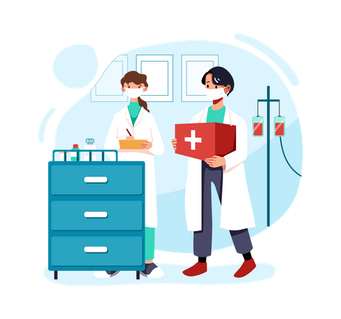 Médico segurando caixa de vacinação  Illustration