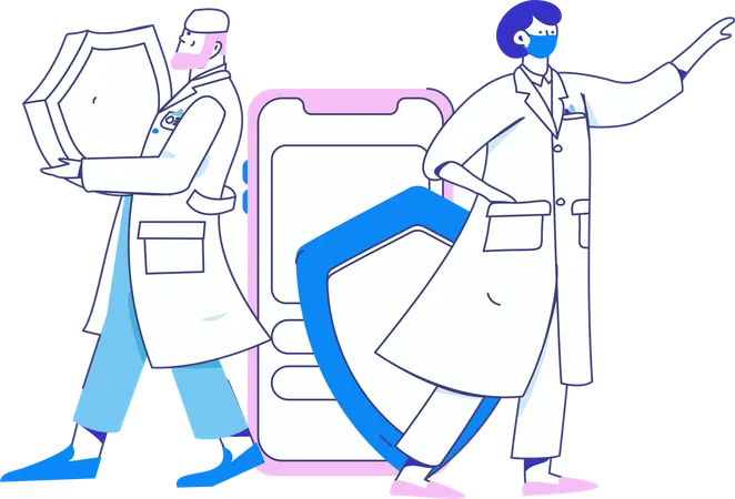 Médico segurando escudo médico  Ilustração