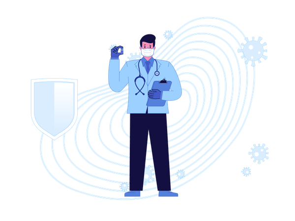 Médico segurando frasco de vacina  Illustration