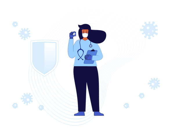 Médico segurando frasco de vacina para vacinação contra o corona  Illustration