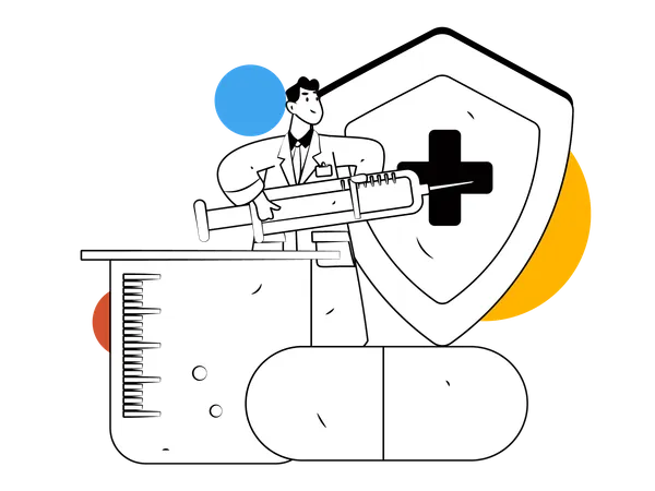 Médico segurando injeção  Ilustração