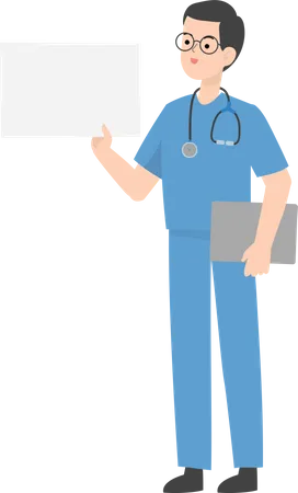 Médico segurando cartaz  Ilustração