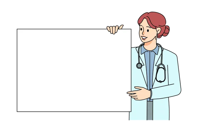 Médico segurando um quadro em branco  Ilustração