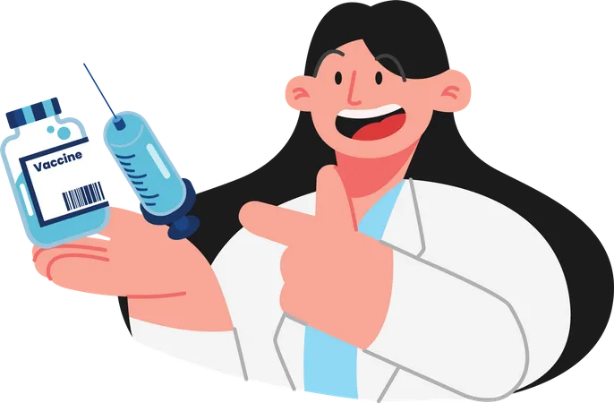 Médico segurando um frasco de vacina  Ilustração